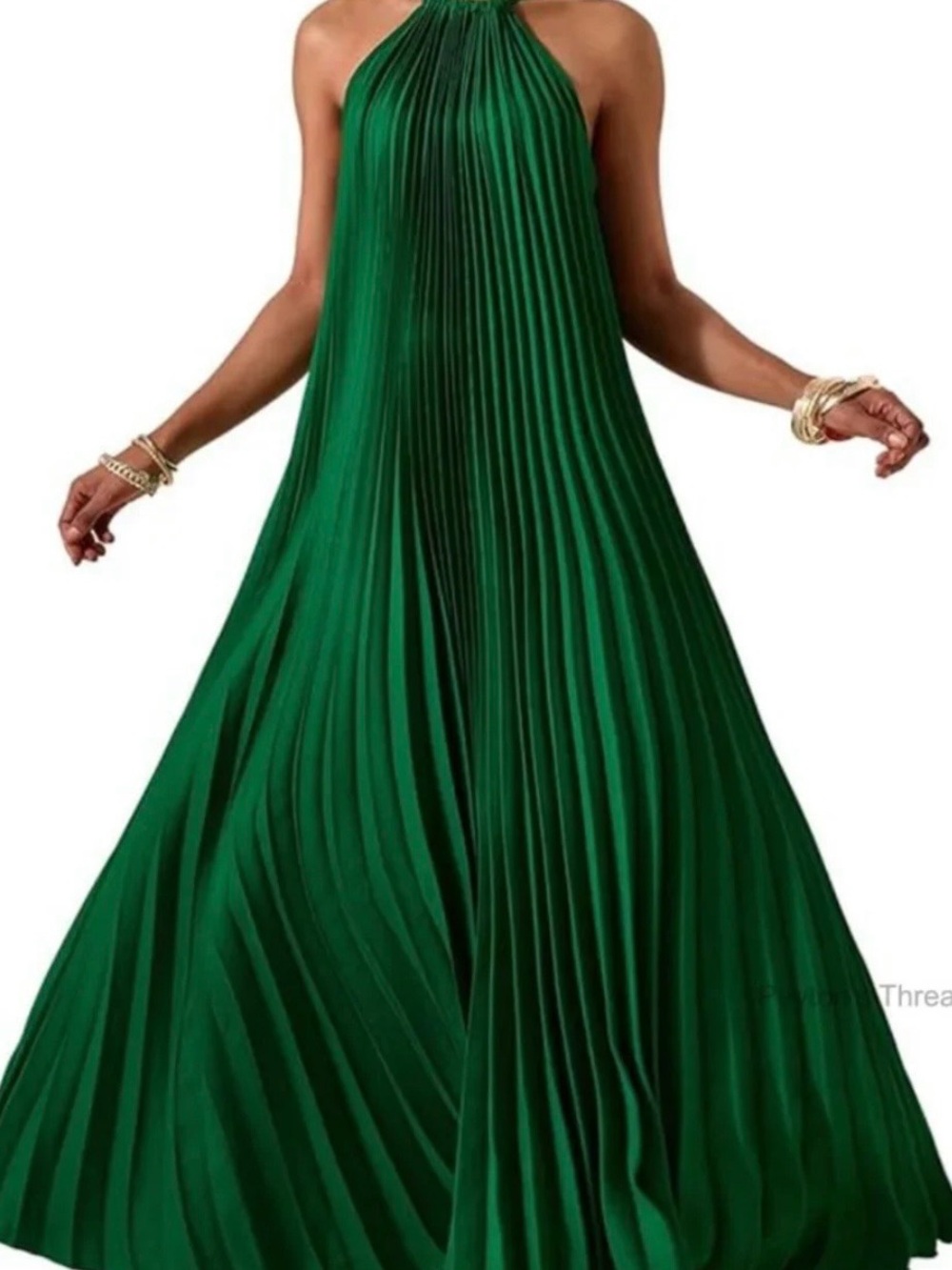 New Alex Marie Emerald Green Halter Pleated Maxi Dress Sz.4